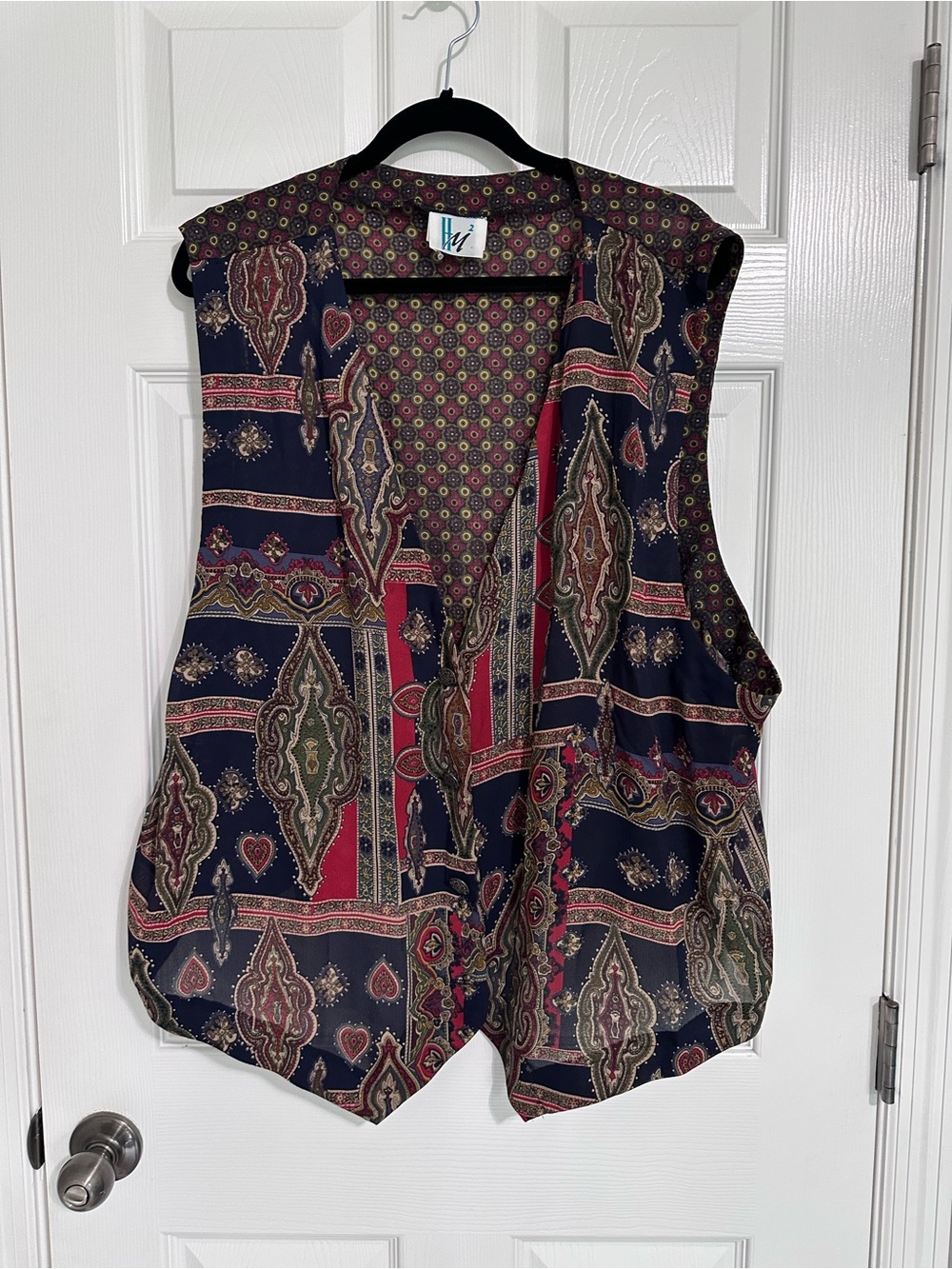 HM2 Navy Paisley Sleeveless Vest with Red and Olive Accents